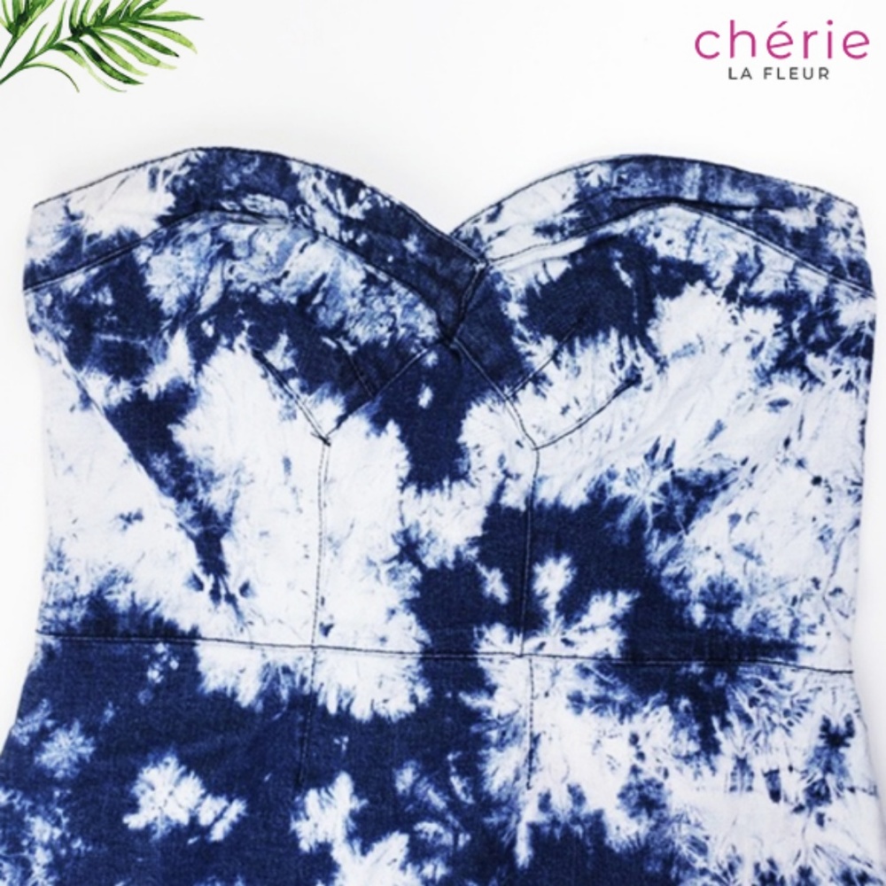Tye Dye Sweetheart Strapless Denim Mini Dress